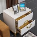 White Square 2 Drawers Bedroom Nightstand with Gold Legs