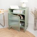 Nordic Minimalist Green Nightstand Glass Door Bedside Table with 2 Shelves