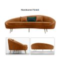 Moderno sofá curvo de terciopelo bronce 2400 mm patas de metal dorado con almohadas de lanzamiento