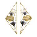 2 Pieces Metal Triangular Wall Decor Hollow-out Ginkgo Leaves Floral Art