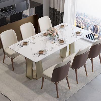 1800mm White Modern Faux Marble Dining Table with Double Pedestal Base ...