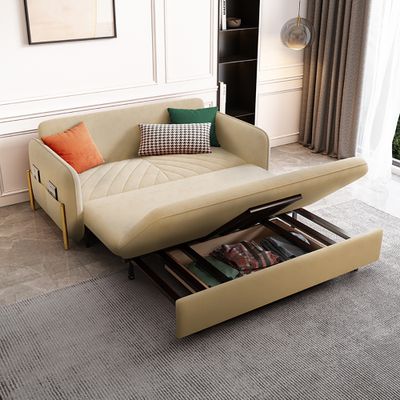 Full Sleeper Sofa Beige Upholstered Convertible Sofa-Homary