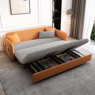 King Sleeper Sofa Orange Upholstered Convertible Sofa