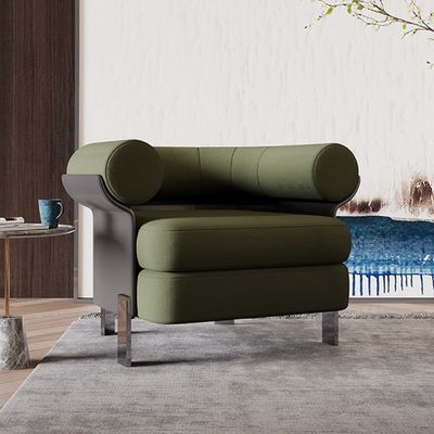 Modern Green Boucle Upholstered Accent Chair with Round Back