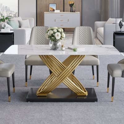 White Faux Marble Dining Table Rectangular Modern Minimalist Design ...