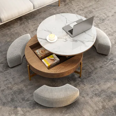 Coffee Tables Side Accent, Round Lift Top Coffee Table With Storage 3 Ottoman