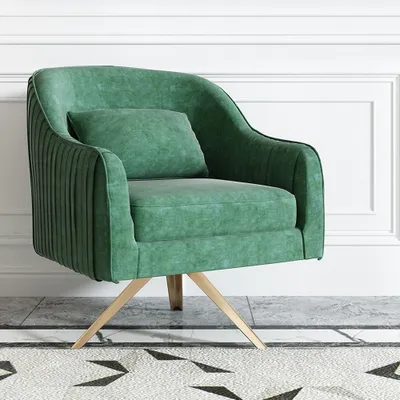 Blue Velvet Accent Chair Modern, Green Accent Chair With Arms