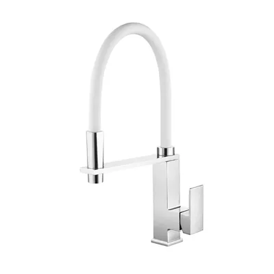 robinet de cuisine monobloc monocommande chrome poli et blanc