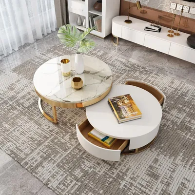 Modern Round Coffee Table With Storage, Modern Round Coffee Table With Storage Lift Top Wood Rotatable Drawers