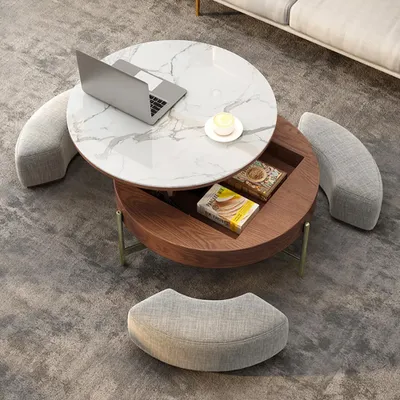 Round Lift Top Coffee Table With, Round Lift Top Coffee Table With Storage 3 Ottoman