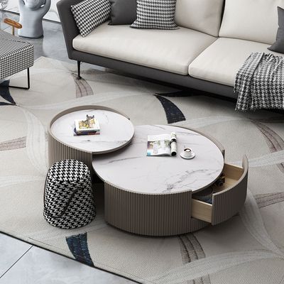 Modern Nesting Coffee Table Set with Drawer Sintered Stone Top 2-Piece ...