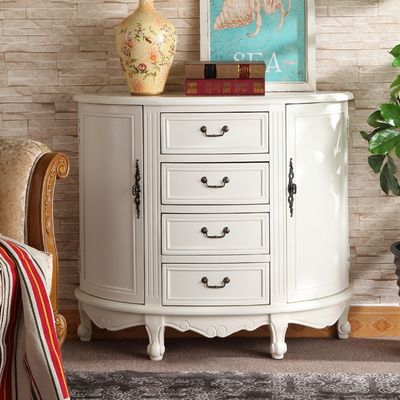 Retro White Cabinet Wood Courtly Cabinet with Doors & Drawers & Shelves ...