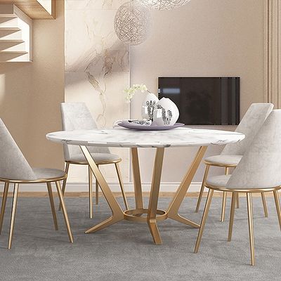 Modern Round White Marble Dining Table Golden Stainless Steel Frame-Homary