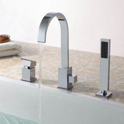 Dree Three Hole Deck Mounted Bath Tap with Handheld Shower Solid Brass