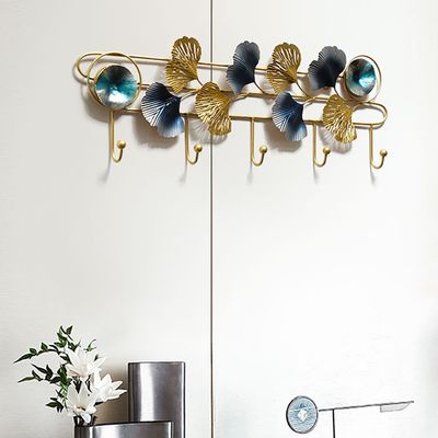 Chic Gingko Entryway Wall Mounted Coat Rack in Metal with 5 Hooks-Homary