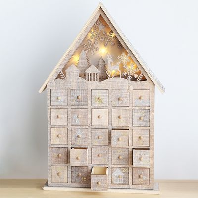 Christmas Solid Wood Calendar House Figurine Decoration with Light ...