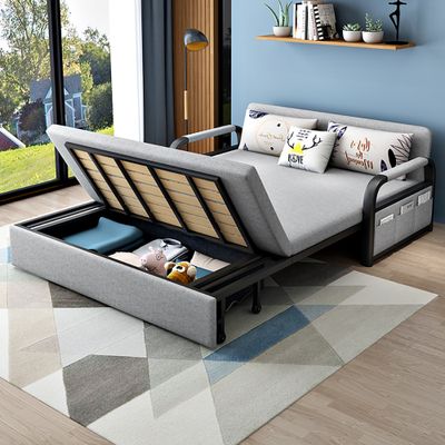 Moderno sofá cama completo sofá convertible tapizado de lino con almacenamiento
