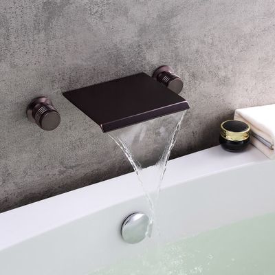 Moda Solid Brass Wall Mounted Waterfall Bathroom Sink Faucet Double Knob Handle in Oil Rubbed Bronze
