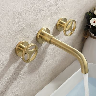 Ave Industrial Wall Mount Bathroom Mixer Tap Brushed Gold 2 Wheel ...