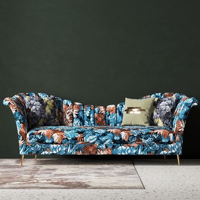 Tropical Style Couch Leaf Pattern Sofa for 3-Seaters