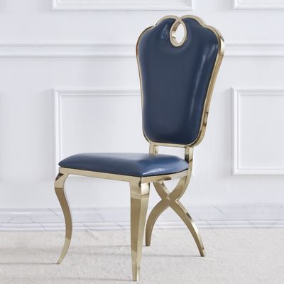 Modern Upholstered Blue Dining Chair with Golden Frame (Set of 2)
