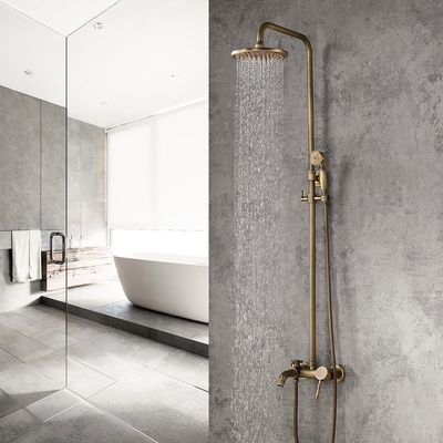 Antique Brass Single Lever Exposed Rain Shower System with Hand Shower ...