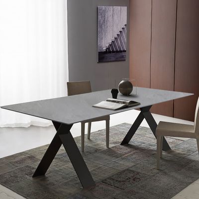 2000mm Grey Faux Marble Rectangle Modern Dining Table Black X-Base