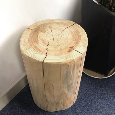 Farmhouse Wood Side Table Round End Table Pine Wood in Natural-Homary