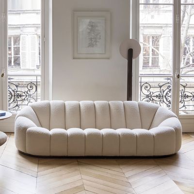2100mm Modern Oval Boucle White Upholstered 3-Seater Sofa - Living Room Furniture - Homary UK