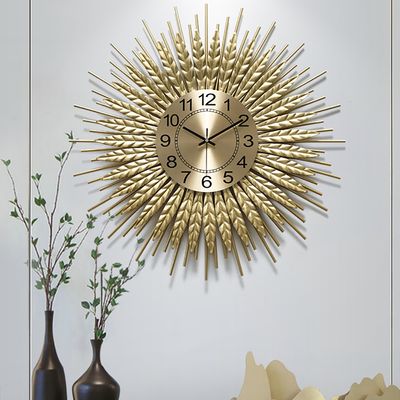 Large 3D Sunburst Metal Oversized Wall Clock Wheat Home Decor-Homary