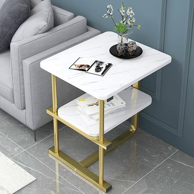 Modern White End Table 2-Tiered with Shelves Square Side Table Metal ...