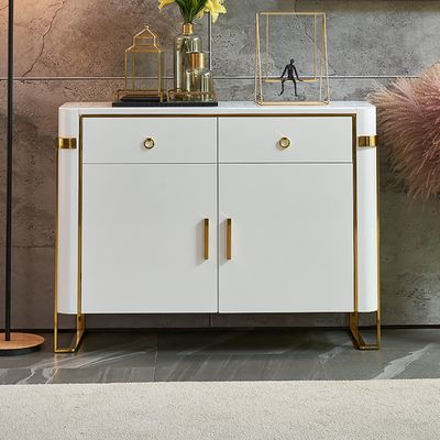 White Modern Sideboard Tempered Glass Top Buffet with Storage Gold ...