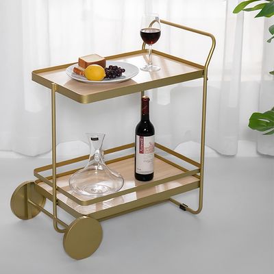 Gold 2-Tier Bar Cart Rolling Serving Cart with Handles-Homary