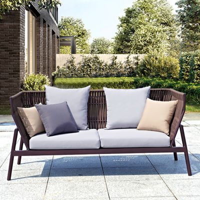2-Seater Outdoor Sofa with Rattan Rope Woven Back Aluminum Frame