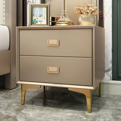 Modern Champagne Nightstand 2 -Drawer Bedside Table in Gold Finish-Homary