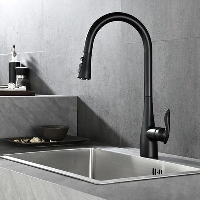 Modern Pull Out Kitchen Tap Single Lever Handle 3-Function Matte Black