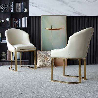 Off White Dining Chair Faux Leather Upholstered Side Chair Gold Frame (Set of 2)