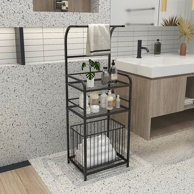 1200mm Modern Bathroom Storage Shelves with Removable Laundry Basket-Homary