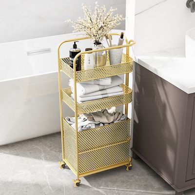 Modern Bathroom Rolling Cart Storage Shelf with Basket-Homary
