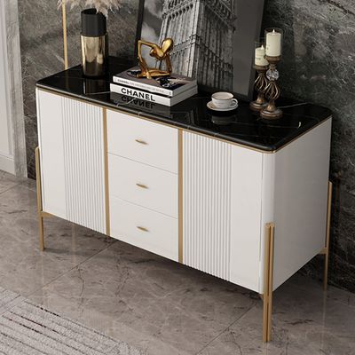 Black Light Luxury Black Sideboard Faux Marble Top Buffet with Drawers ...