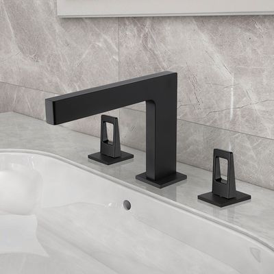 Matte Black Bathroom Widespread Sink Faucet Double Handle Solid Brass ...