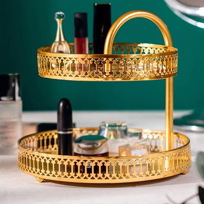 2-Tier Nordic Round Desk Organizer in Gold Set of 2-Homary