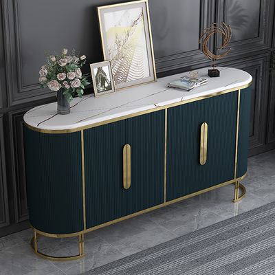 Modern Sideboard Oval Faux Marble Top Light Luxury Buffet with Shelves ...