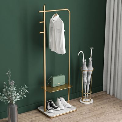 Gold Marble Freestanding Clothing Rack with Hanging Rail and Hooks-Homary
