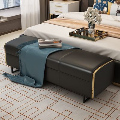 57.8" Black Bedroom Storage Bench in Artificial Leather-Homary