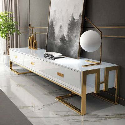 79" Modern Jocise White & Gold TV Stand 3 Drawers Media Console