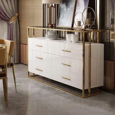 Post-modern Rectangular Buffet Sideboard with Shelves & Drawers-Homary