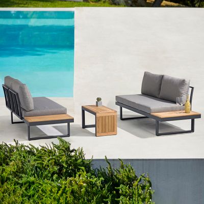 3-Pieces Sectional Outdoor Sofa Set with Cushion Back and Side Table