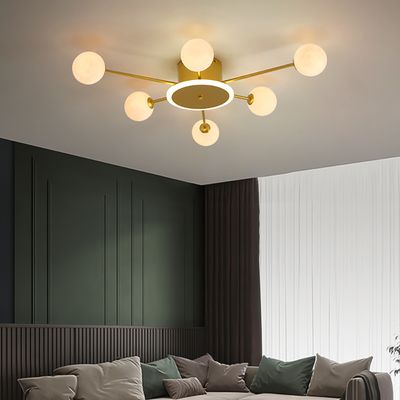 6-Light Gold Sputnik Sphere Semi Flush Mount Lighting Nordic Chandelier ...