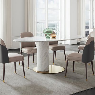 1800mm Oval Marble-Top Pedestal Dining Table-Homary